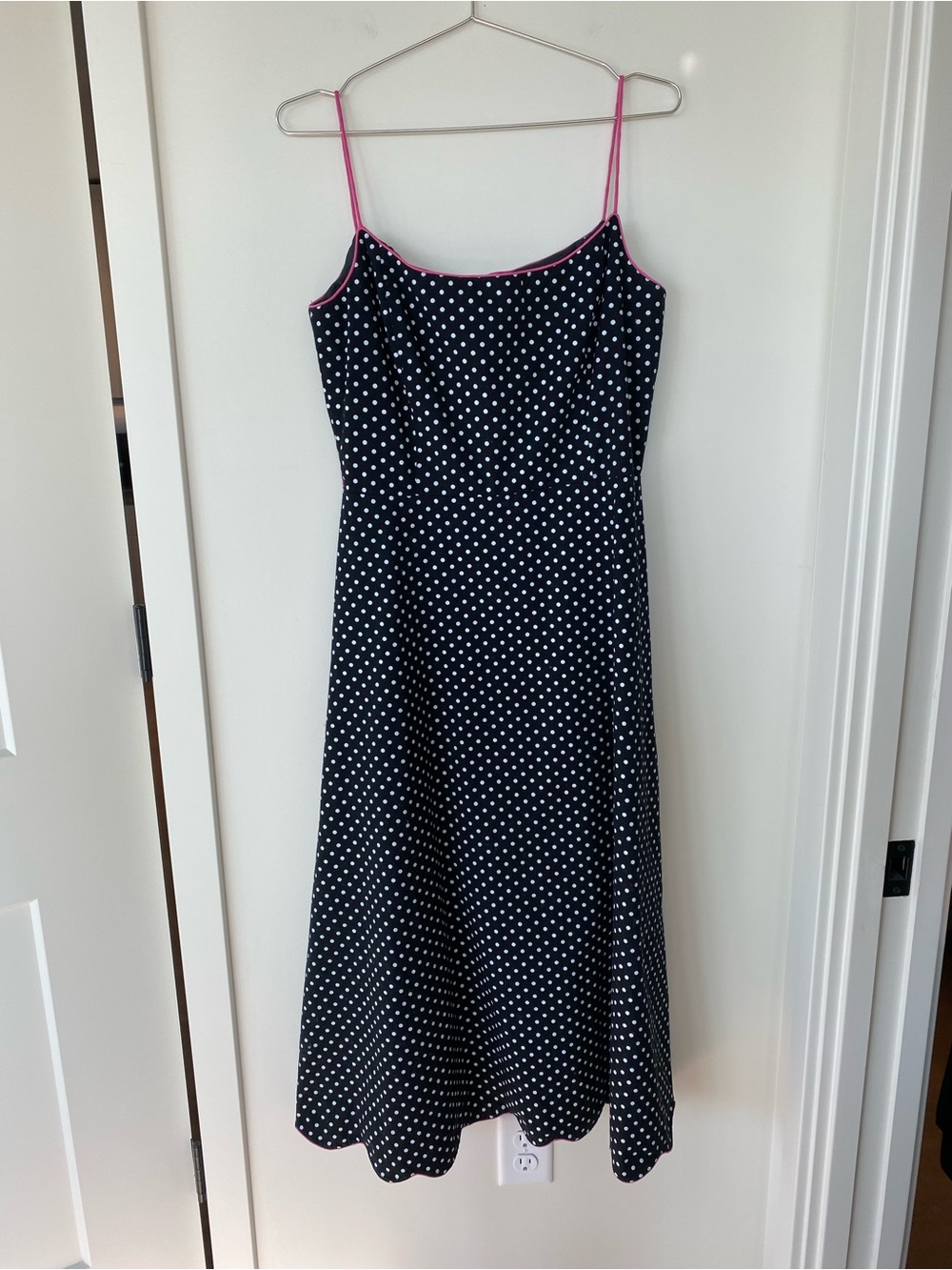 Vintage Jessica Howard Polka Dot Midi Dress with Pink Trim